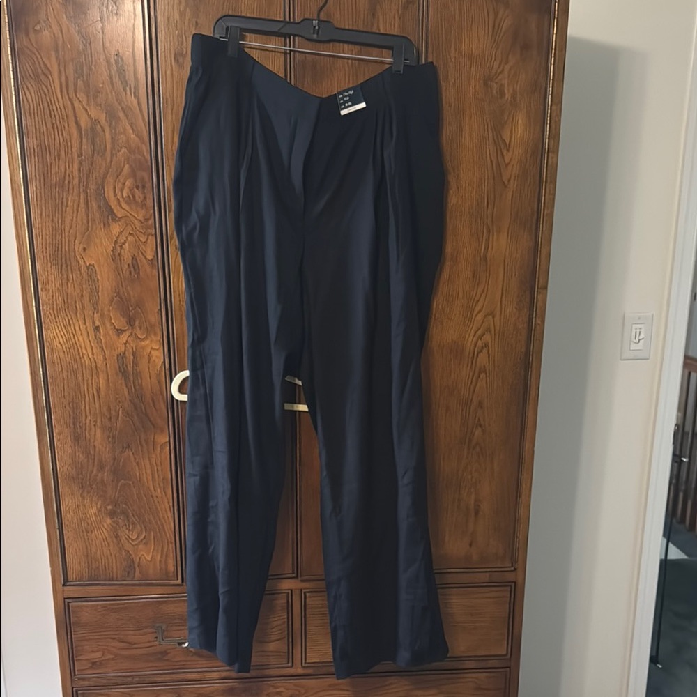 NWT Curve Love A&F Sloane Tailored Linen-Blend Pant black size 35 long